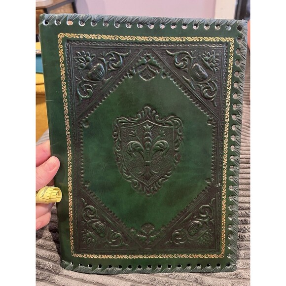 Bonded Leather Journal Handmade Etched Green Shield Design - Picture 1 of 7